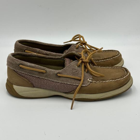 Sperry Top Sider Intrepid Glitter Leather Tan Boat Shoes Womens Size 5M STS92459 - Picture 2 of 16